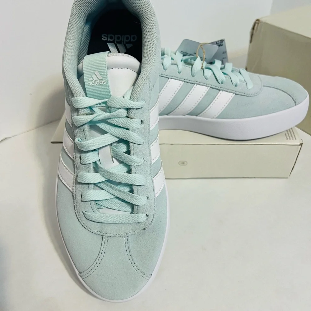 Adidas VL Court 3.0 Women's Mint Green and White Sneakers - Picture 2 of 4